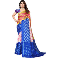 Yashika Womens Printed Trendy Art Silk Blue Color Saree With Blouse Material(ROCKET BLUE)