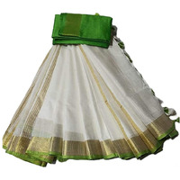HAIDER ALI AND SONS Linen Slub White Colour Ethnic Wear Saree For Womens (With Blouse) (GOLDEN PARROT)