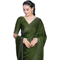 Satrani Womens Pure Georgette Saree (3186S132N_Olive Green)