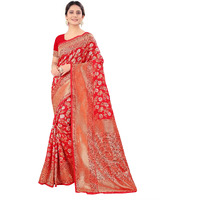 Pujia Mills women kanjivaram pure banarasi silk saree kanchipuram saree (Bright Red)