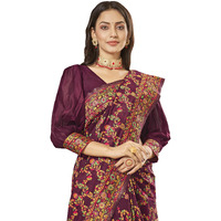 Glory Sarees Womens Kashmiri Pashmina Silk Woven Saree With Blouse Piece (Heritage_Silk108_Wine)