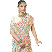 Glory Sarees Womens Kashmiri Pashmina Silk Woven Saree With Blouse Piece (Heritage_Silk108_White)