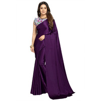 Kaugalian store Elegant Soft Satin Silk Saree for Girls and Women with Designer Digital Printed Blouse Piece - Purple
