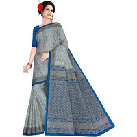 TAMAIRA FASHION Womens Plain Weave Pure Cotton Saree Without Blouse Piece (1784_GreyandPeacockBlue)