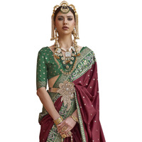 SAREE MALL Woven Design Zari Work Pure Patola Silk Saree For Women With Unstitched Blouse Piece, Maroon