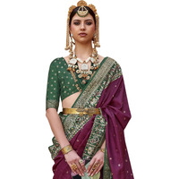SAREE MALL Woven Design Zari Work Pure Patola Silk Saree For Women With Unstitched Blouse Piece, Magenta