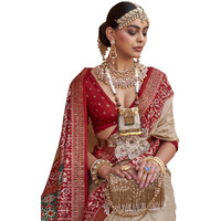 SAREE MALL Woven Design Zari Work Pure Patola Silk Saree For Women With Unstitched Blouse Piece, Cream