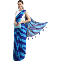 RANI SAAHIBA Womens Chiffon Lehriya Printed Saree Without Blouse (SSKR9108_Blue)