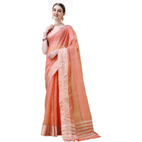 EthnicJunction Womens Cotton Linen Woven Saree With Blouse Piece (Orange)
