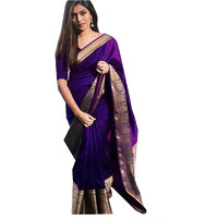 VASTTRAM Womens shree Pallavi kanchipuram Banarasi Lichi Silk Saree with Plain Unstitched Blouse Piece (purple)