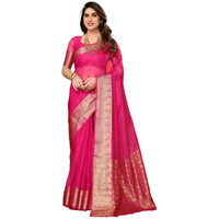 SIRIL Womens Jacquard Border Organza Saree with Unstitched Blouse Piece (3276S254A_Pink)