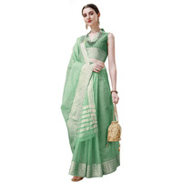 EthnicJunction Womens Cotton Linen Woven Saree With Blouse Piece (Green)