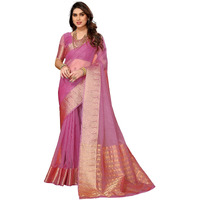 SIRIL Womens Jacquard Border Organza Saree with Unstitched Blouse Piece (3276S255A_Purple)