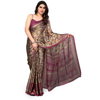 MIRCHI FASHION Polyester Womens Kalamkari Floral Block Printed Saree With Blouse Piece (38943-Beige, Magenta)