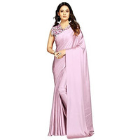 ANANT DESIGNER STUDIO Womens Satin Silk Plain Saree with Designer Blouse Piece Digital Printed (RosePink)
