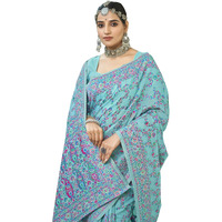 Glory Sarees Womens Kashmiri Pashmina Silk Woven Saree With Blouse Piece (Heritage_Silk108_Firozi)