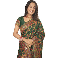 Glory Sarees Womens Kashmiri Pashmina Silk Woven Saree With Blouse Piece (Heritage_Silk108_Green)