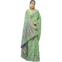 Glory Sarees Womens Kashmiri Pashmina Silk Woven Saree With Blouse Piece (Heritage_Silk108_Pista)