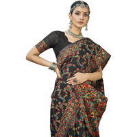 Glory Sarees Womens Kashmiri Pashmina Silk Woven Saree With Blouse Piece (Heritage_Silk108_Black)