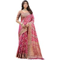 SIRIL Womens Organza Jacquard Saree With Unstitched Blouse Piece (3414S204_Pink)