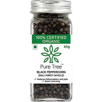 Pure Tree Certified Organic Kali Mirch Whole | 65 g | Glass Jar | Organic Black Pepper Whole | Black Peppercorn | Aromatic Black Pepper Seeds | Miriyalu Whole Spices