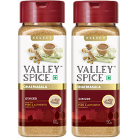 Valley Spice Ginger Masala Chai | Spicy and Healthy Blend | Tea, Dried Ginger, Black Pepper | Aromatic and Traditional | Strong Flavour | 80+ Cups Select Chai Masala (Ginger 50g (Pack of 2))