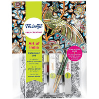 Fevicryl DIY Art of India Kalamkari Art | Acrylic Paints 12 Shades| Set of 2 Round Brushes | Pre-Designed Canvas 8''x10'' | For Artists, Students, Children | Best Gift for Children above 10 years| Painting Kit with Workshop Included