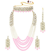 Peora Indian Traditional Gold Plated Kundan Faux Pearl Wedding Bridal Necklace Jewellery Set with Earring Maang Tikka for Women Girls