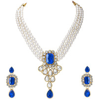 Peora Blue Crystal Pearl Choker Necklace and Drop Earring Traditional Jewellery Set for Women & Girls