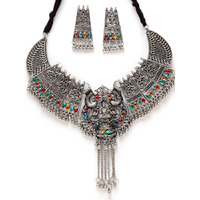 Shining Diva Fashion Latest Stylish Traditional Oxidised Silver Necklace Jewellery Set for Women (13116s)
