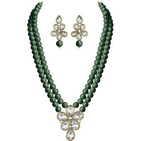 Peora Gold Plated Crystal Pearl Long Necklace with Drop Earrings Traditional Ethnic Jewellery Set for Women Girls