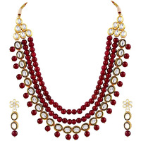 Peora Gold Plated Kundan Pearl Long Necklace with Earring Indian Traditional Jewellery Set for Women Girls