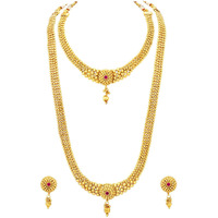 Peora Rani Pink Traditional Gold Plated Maharani Haar Necklace with Earrings South Indian Traditional Festive Bridal Wear Jewellery Set for Women