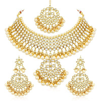 Sukkhi Trendy Kundan Gold Plated Wedding Jewellery Pearl Choker Necklace Set for Women (N73544)