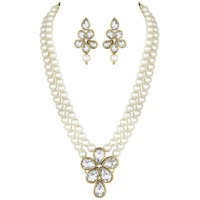 I Jewels 18k Gold Plated Traditional Kundan & Pearl Studded Necklace Jewellery Set For Women (ML311W)