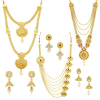 Sukkhi Ethnic Gold Plated Kundan Multi-String Set of 3 Necklace with Jhumki Earrings Combo for Women & Girls (SKR48716)