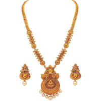 Shining Diva Fashion Stylish Long Design Necklace Wedding Traditional Jewellery Set For Women (Rrsd10471S, Antique Gold)