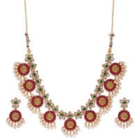 ZAVERI PEARLS Gold Tone Traditional Temple Choker Necklace Set For Women-ZPFK8983