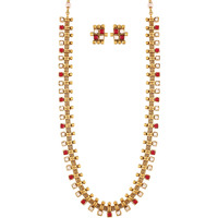 I Jewels 18K Gold Plated Traditional Stylish Multicolour Stone Work Long Necklace With Earrings For Women & Girls (MC041Q)