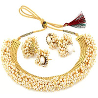 YouBella Jewellery set for women Gold Plated Pearl Necklace Set Traditional Temple Choker Necklace Set for women/Jewellery Set with Earrings for Girls and Women