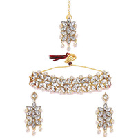 YouBella Jewellery Set for Women Gold Plated Wedding Bridal Traditional Choker Necklace Pearl Necklace Set Jewellery set with Earrings For Girls/Women (White)