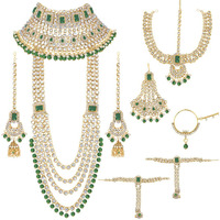 Peora Ethnic Traditional Gold Plated Kundan Studded Dulhan Bridal Jewellery Set with Choker Earrings Maang Tikka Hathphool for Women Girls