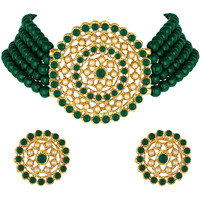 Peora Gold Plated Pearl Diamond Kundan Choker Necklace with Big Round Stud Earrings Traditional Jewellery Set For Women Girls