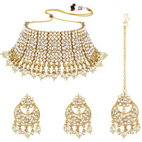 Peora Rani Padmavati Kundan Faux Pearl Choker Necklace Earrings Maang Tikka for Women Jewellery Set