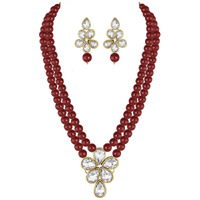 I Jewels 18k Gold Plated Traditional Kundan & Pearl Studded Necklace Jewellery Set For Women (ML311M)