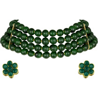 Peora Gold Plated in Brass Alloy Green Pearl Beaded Choker Necklace with Stud Earrings for Women Girls Traditional Jewellery Set (Green)