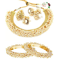 YouBella Jewellery Sets for Women Gold Plated Pearl Wedding Bridal Necklace Jewellery set with Earrings and Bangles Combo For Girls/Women (2.6)