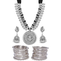 YouBella Oxidised Jewellery Sets for Women Silver Plated Afghani Tribal Necklace Jewellery set with Earrings and Bangles Combo For Girls/Women (2.6)