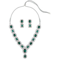 ZAVERI PEARLS Green Stones & Dazzling Austrian Diamonds Embellished Necklace & Earring Set For Women-ZPFK17196