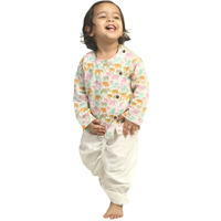 POLKA TOTS Boys Cotton Angrakha Kurta Dhoti Pant Set | Elephant Design Traditional Ethnic wear for Kids, Pink (3-4 Years)